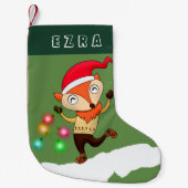 FUCHS MIT WEIHNACHTSlichtern CHRISMTAS. NIEDLICHER Kleiner Weihnachtsstrumpf (Vorderseite)