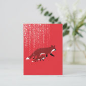 Fuchs Mutter und Baby laufen unter Schnee Postkarte (Stehend Vorderseite)