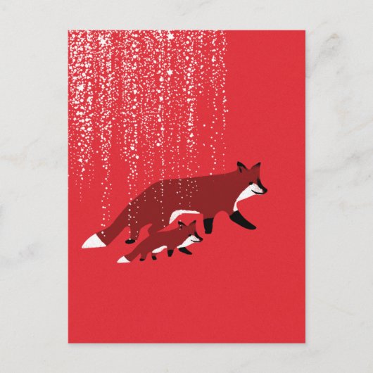 Fuchs Mutter und Baby laufen unter Schnee Postkarte (Vorderseite)