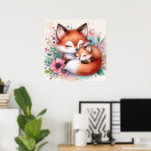 Fuchs-Mutter und Baby Poster (Heimbüro)