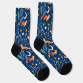 Fuchs Nachtwald Himmels Nahtloses Muster Socken (Rechts)