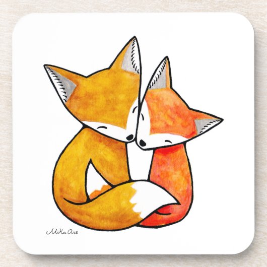 Fuchs-Paar Kuschelt Original-Aquarell-Kunst Getränkeuntersetzer (Vorderseite)