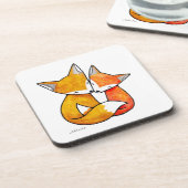 Fuchs-Paar kuschelt Original-Wasserfarbenkunst Getränkeuntersetzer (Linke Seite)
