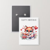 Fuchs-Pilot-Geburtstag Button (Vorderseite/Rückseite)