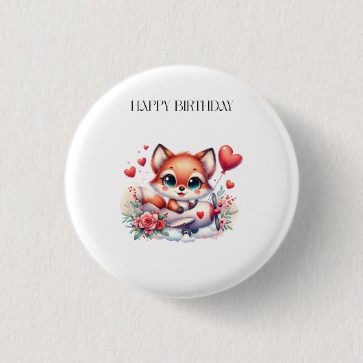 Fuchs-Pilot Geburtstag Button (Vorderseite)