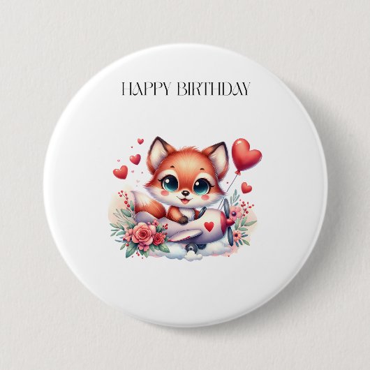 Fuchs-Pilot-Geburtstag Button (Vorderseite)