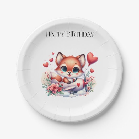 Fuchs-Pilot-Geburtstag Pappteller (Vorderseite)