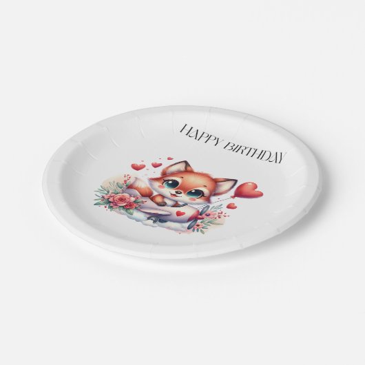 Fuchs-Pilot-Geburtstag Pappteller (Schrägansicht)