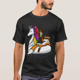 Fuchs Reitet Auf Einem Einhorn Schwimmreifen T-Shirt