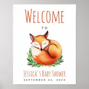 Fuchs Schläft Wald Baby Shower Willkommensschild Poster