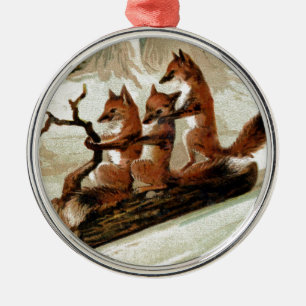 Fuchs-Schlittenfahrt-Vintage-Druck Ornament Aus Metall