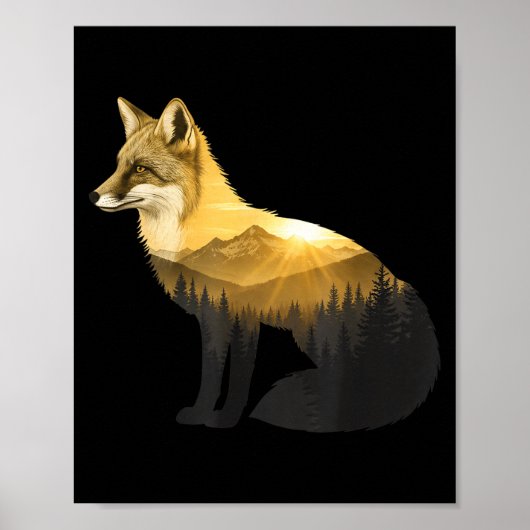 Fuchs-Silhouette Berg Wald Kinder Natur Poster (Vorne)