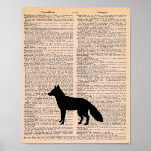 Fuchs-Silhouette Vintage-Wörterbuch Kinderzimmer-W Poster