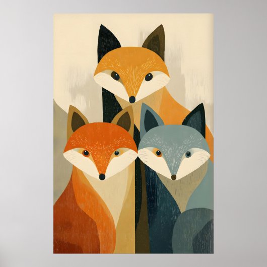 Fuchs-Trio-Kunstposter, stilisierte Gesichter, Ora Poster (Vorne)