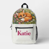 Fuchs und Blumen Bedruckter Rucksack (Vorderseite)