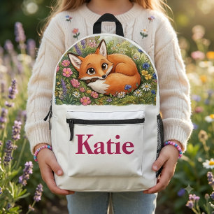 Fuchs und Blumen Bedruckter Rucksack