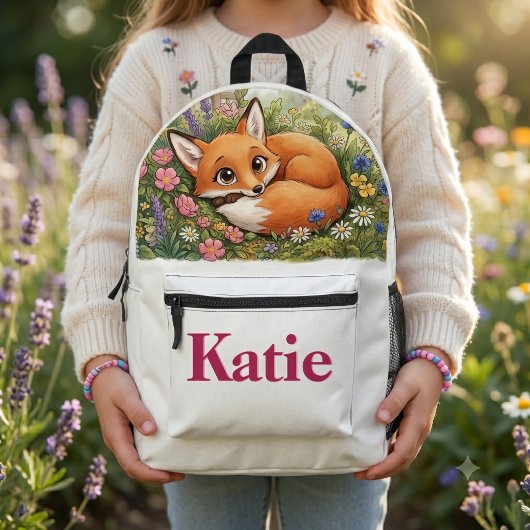 Fuchs und Blumen Bedruckter Rucksack