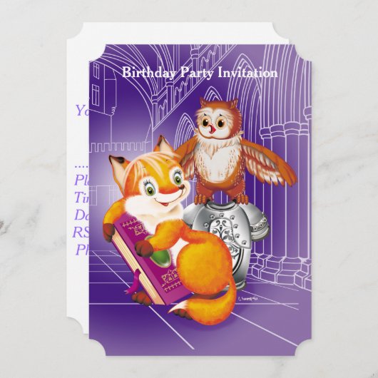 Fuchs und Eule Einladung (Vorne/Hinten)