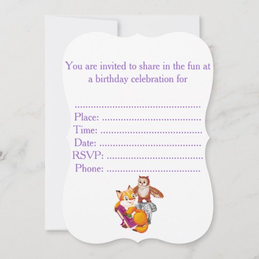 Fuchs und Eule Einladung (Rückseite)