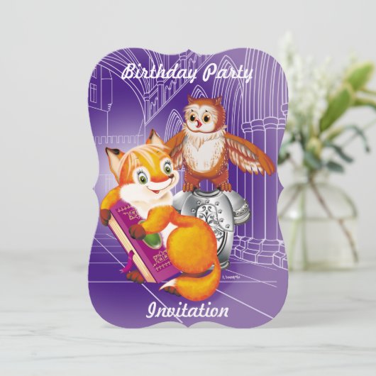 Fuchs und Eule Einladung (Stehend Vorderseite)