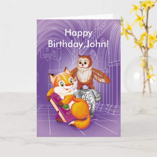 Fuchs und Eule Karte (Gelbe Blume)