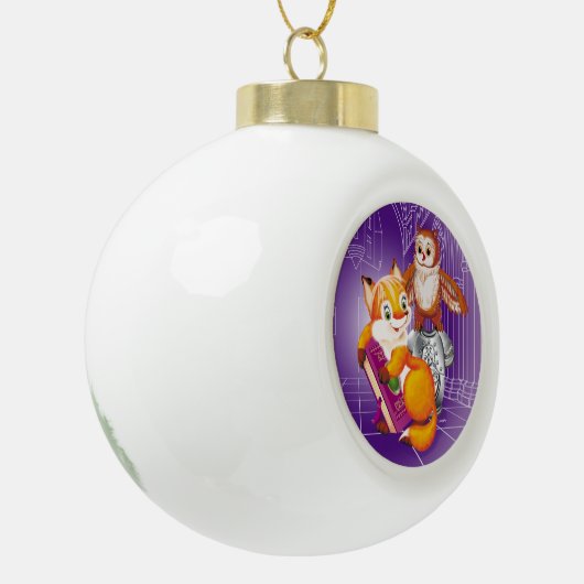 Fuchs und Eule Keramik Kugel-Ornament (Links)