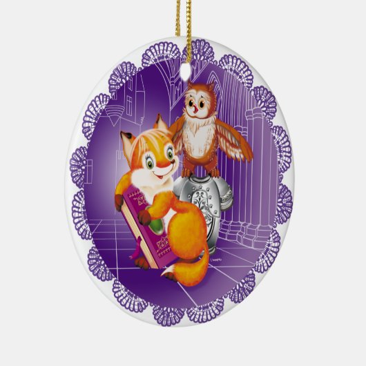 Fuchs und Eule Keramik Ornament (Rechts)