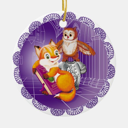 Fuchs und Eule Keramik Ornament (Vorne)