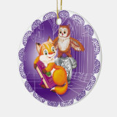 Fuchs und Eule Keramik Ornament (Links)