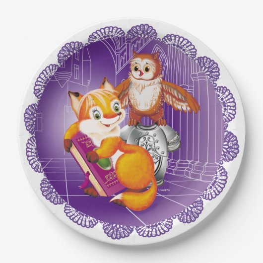 Fuchs und Eule Pappteller (Vorderseite)