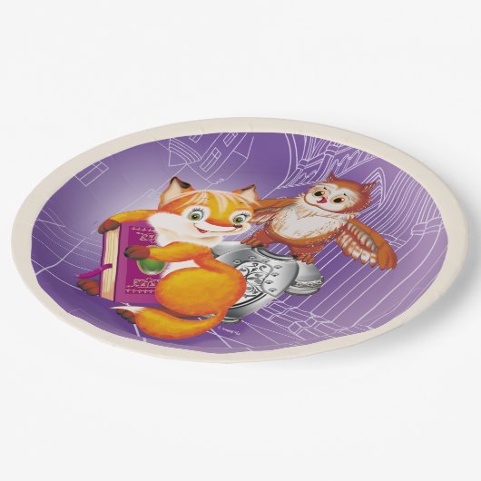 Fuchs und Eule Pappteller (Schrägansicht)