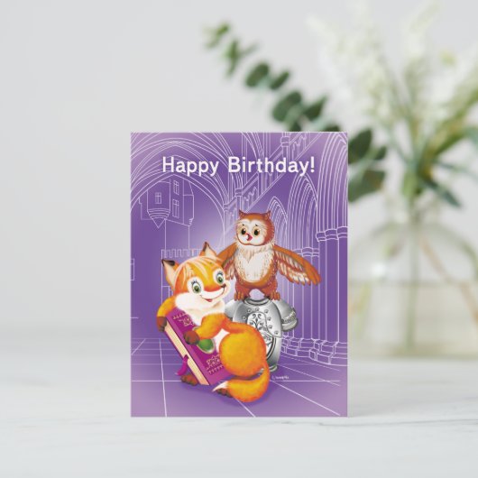 Fuchs und Eule Postkarte (Stehend Vorderseite)