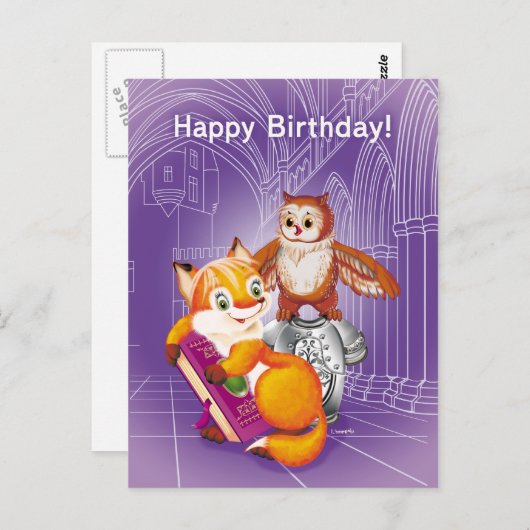 Fuchs und Eule Postkarte (Vorne/Hinten)