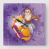 Fuchs und Eule Quadratische Wanduhr (Vorderseite)