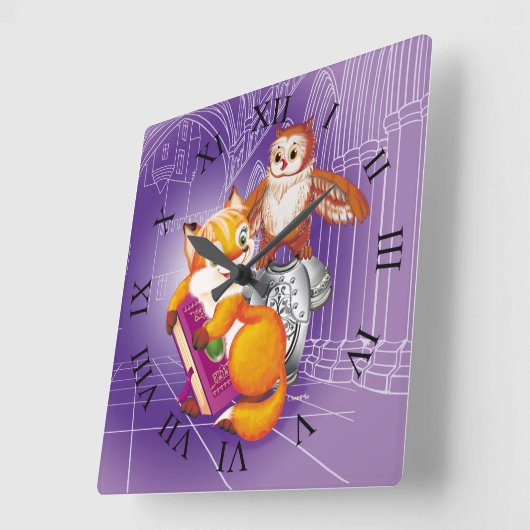 Fuchs und Eule Quadratische Wanduhr (Winkel)