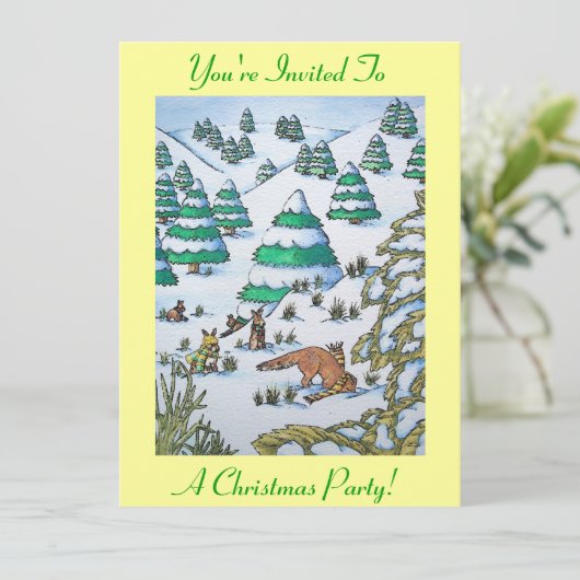 Fuchs und Kaninchen Schneeszene Saison Einladung (Stehend Vorderseite)