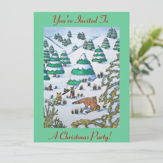 Fuchs- und Kaninchenschneeszene chrismas Einladung (Stehend Vorderseite)