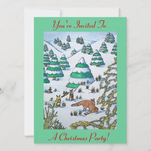 Fuchs- und Kaninchenschneeszene chrismas Einladung (Vorderseite)