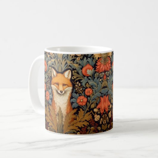 Fuchs und rote Blume im Jugendstil Kaffeetasse (Vorderseite Links)