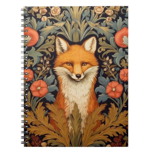Fuchs und rote Blume im Jugendstil Notizblock (Vorderseite)