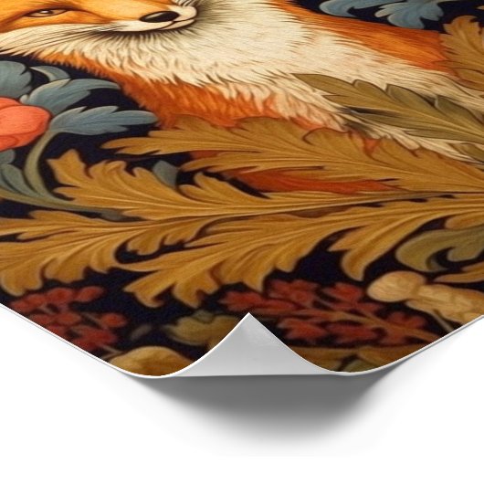Fuchs und rote Blume im Jugendstil Poster (Ecke)