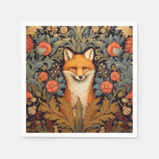Fuchs und rote Blume im Jugendstil Serviette (Vorderseite)