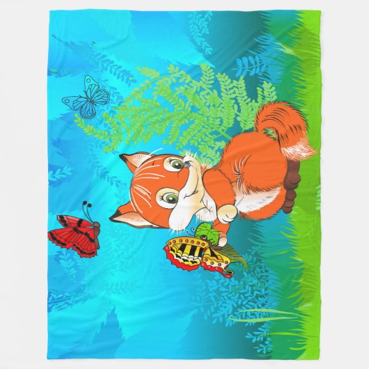 Fuchs und Schmetterling Fleecedecke (Vorderseite)