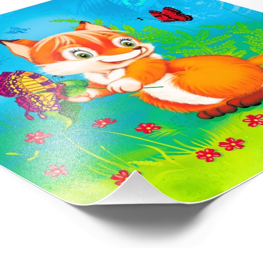 Fuchs und Schmetterling Fotodruck (Ecke)
