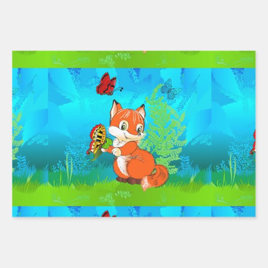Fuchs und Schmetterling Geschenkpapier Set (Vorderseite)