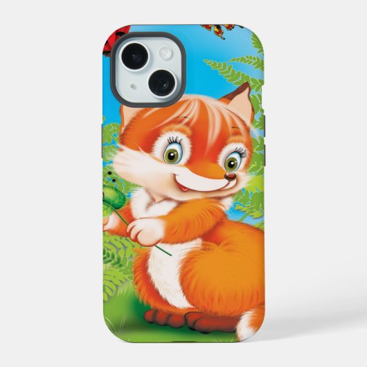 Fuchs und Schmetterling iPhone 15 Hülle (Rückseite)