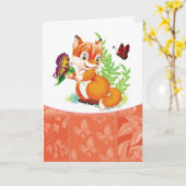 Fuchs und Schmetterling Karte (Gelbe Blume)