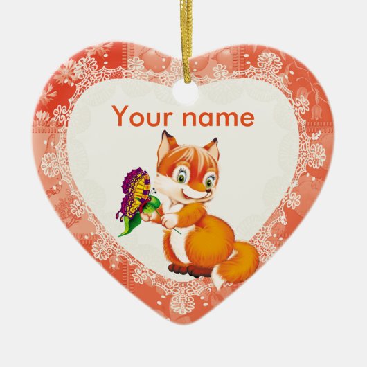 Fuchs und Schmetterling Keramikornament (Vorne)
