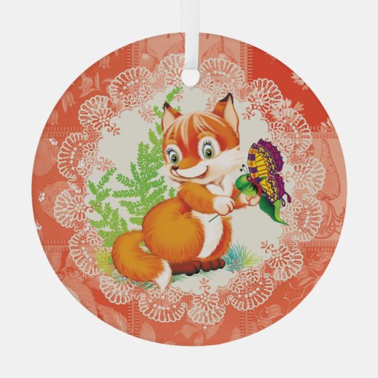 Fuchs und Schmetterling Ornament Aus Glas (Rückseite)