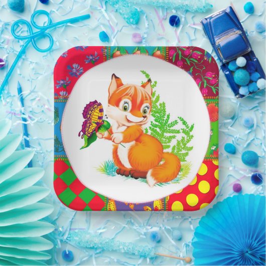 Fuchs und Schmetterling Pappteller (Party)
